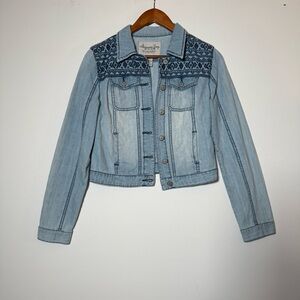 American Rag Denim Western, bohemian embroidered light blue jean jacket